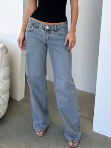 New Popular European And American Street Style Simple Daily Commuting Casual Low-Waist Straight Women's Jeans