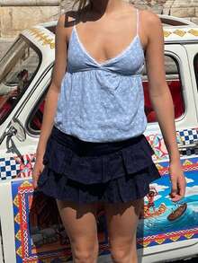 Women Camisole, Sleeveless Tops V-Neck Backless Lace Trim Floral Summer Vest For Party Club - 藍色 - 查看 5