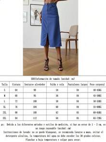 2025 falda de Mezclila suelta y delgada con caderas a, tenedor abierto, falda vaquero casual de media y larga duración, mujer de 4 colores - Azul Marino - Ver 6