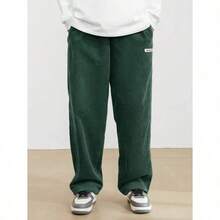 Men's Solid Color Casual Everyday Trousers Men's Streetwear Pants, Boy Friend Gifts, Back To School - 墨綠色 - 查看 4