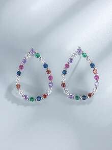 2 Stücke S925 Sterling Silber Ohrstecker in Tränenform mit bunten Kristallen für Frauen