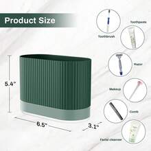 绿色牙刷架，浴室必备，大号塑料牙刷架，带排水盘和滴水盘，可爱淋浴牙膏架收纳架，绿色浴室配件装饰 - Beige White - 查看 9