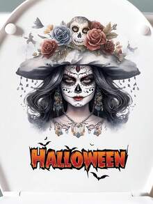 1PC Halloween Flower Skull Wall Sticker, Horror Art Wall Sticker Removable Vinyl Peel And Stick, Suitable For Halloween Party Toilet Door Living Room Bedroom Kitchen Decoration