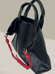 Dedoo 粗编织绳肩带托特包女2024新款通勤手提包大容量软皮单肩 - 黑色 - 查看 9