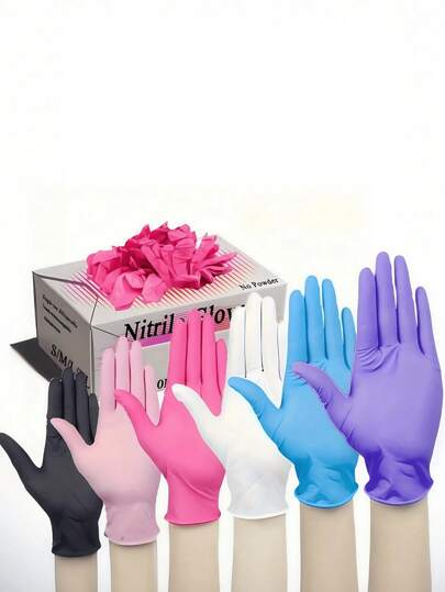 100 Pieces Of Disposable Gloves, Super Durable, Blue/Pink/Black/White/Purple Disposable Nitrile Latex Gloves, Suitable For Kitchen, Tattoo, Hair Dyeing, Pet Care, Beauty Salon And Home Cleaning, Multi-Purpose Disposable Gloves. Note The Packaging Method Of Bagged, Reason: Not Easily Damaged During Transportation.