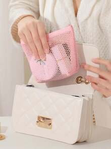 Large Capacity Nylon Mesh Toiletry Bag, Summer Travel Makeup Organizer Bag, Cosmetic Bag, Breathable Multi-Layer Cosmetic Organizer Bag, Portable Travel Makeup Bag, Fashion Travel Toiletry Bag, Makeup Tool Storage Pouch, With Compartments For Toiletries And Makeup Tools, Minimalist Style With Zipper Closure, Top Single-Hand Carry Handle, Perforated Design, Travel Essential, Cruise Must-Have - Multicolor - View 9