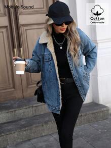 Mobula Sound#中东百搭休闲运动时尚女装春秋冬保暖抓绒防风女士蓝色Y2K学生学院青年风格牛仔夹克