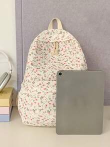 1 chiếc balo in hình phong cách sinh viên dễ thương, có ngăn đựng laptop, dây đeo vai điều chỉnh được, túi du lịch nhẹ nhàng, phù hợp cho nữ sinh/thiếu niên/sinh viên/sinh viên mới tốt nghiệp, sử dụng hàng ngày, đi chơi, du lịch, đi học và mùa tựu trường. - trắng - Xem 3