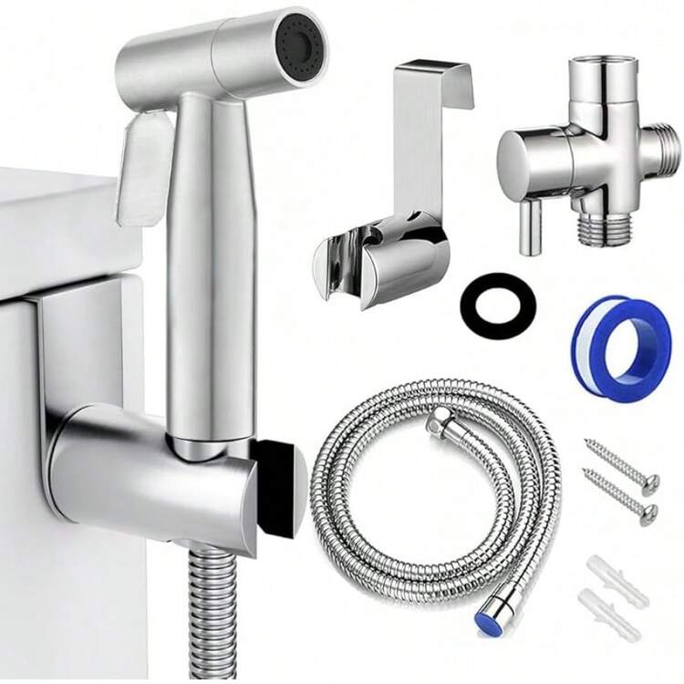 Pulverizador de Bidé para Indoro, Rociador de Bidé de Alta Calidad Acero Inoxidable, Grifos Bide de Mano con Manguera 1.5m, para Limpieza Inodoros, Baño Mascotas, Higiene Personal (Plateado) - Plateado - Añade 12