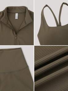 NcmRyu Set de 3 jachete sport confortabile pentru femei, toamnă/iarnă, cu talie elastică, potrivite pentru alergare, antrenament, fitness, yoga