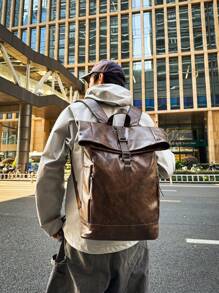 优质复古背包，柔软皮革 PU，商务休闲旅行通勤摩托车骑行翻盖笔记本电脑背包，大容量防水可扩展，适合万圣节、圣诞节、情人节、父亲节、返校、旅游季节、送给男朋友的礼物、父亲 2000 年代风格返校季节 - 彩色 - 查看 3