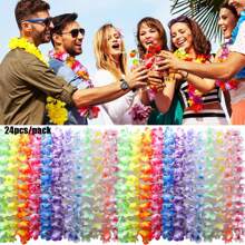 55 Pcs Artificial Hawaiian Flower Wreath Necklace, Hawaiian Theme Party Garland For Summer Beach Party, Wedding, Birthday Decorations Supplies,For Holiday Wedding Beach Birthday Decorations Party Supplies Wreaths Headbands Holiday Wedding Beach Birthday Decorations (Random Color)