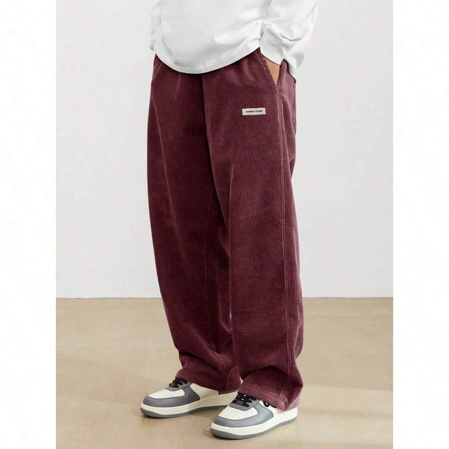 Men's Solid Color Casual Everyday Trousers Men's Streetwear Pants, Boy Friend Gifts, Back To School - Màu Đỏ Sâu - Xem 1