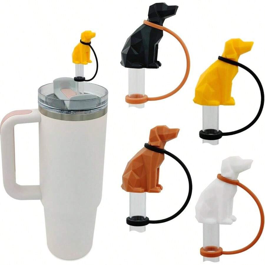 4 Pack Silicone Cowboy Hat Straw Covers Cap Compatible With Stanley Cup 30 40 Oz, Cute Funny Tumbler Straw Topper Accessories For Man Woman Christmas Gift - Chó - Xem 1
