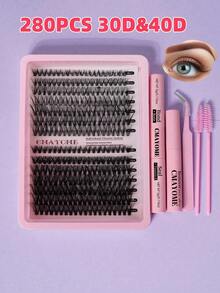 Set Bulu Mata Palsu Campuran 280pcs, D-Curl Bervolume, Kapasitas Tinggi, Keriting Rapat Silang 30D/40D Hot Melt Natural 3D Lembut Bersegmen, Set Bulu Mata Gugus, Bulu Mata Palsu - Hitam - View 10