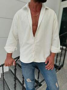 Men's Old Money Long Sleeve Shacket, Autumn - White - View 6