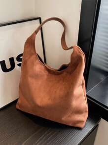 1 Set Women's Autumn/Winter Large Capacity Vintage Suede Underarm Tote Bag, High-End Commuter Shoulder Bag With Inner Lining, Newest Fashionable Suede Bag For Women