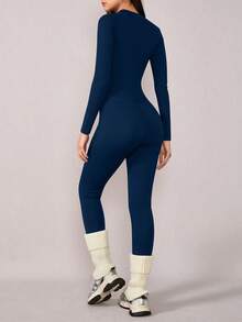 NcmRyu 1件装女士修身立领拉链塑形提拉健身运动跑步瑜伽连体裤 - 藏蓝色 - 查看 7