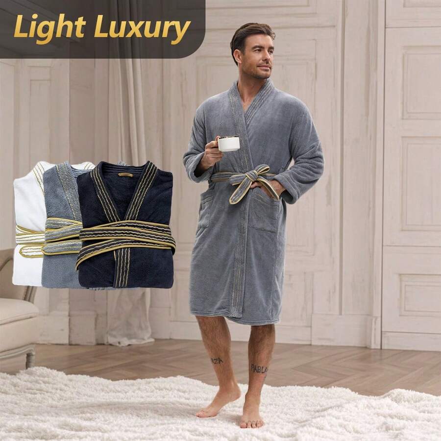 Men's Bath Skirt, Luxurious Coral Velvet Bathrobe-Super Long, Thick And Absorbent, Soft And Lint-Free, Very Suitable For Sauna, Swimming, Soft Texture For Fall/Winter, Home Relaxation, Bathrobe, Autumn Winter Wear,Gym And Family Use, Ideal Christmas Gift.