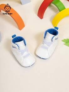Fashionable Infant Boys' High-Top Casual Sneakers With Elastic Strap Design, Outdoor Lightweight Walking Shoes - White - View 6
