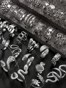 5/10/15/20/40/60pcs Set Stainless Steel Open Ring Assorted Styles Random Box, Including Snake Ring, Geometric Pattern Ring, Star Ring, Cross Ring, Essential For New Year, Valentine's Day Gift, Everyday Wear - Silver - View 4