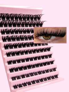 Rikuaild 110片D型卷翘浓密睫毛簇，DIY睫毛嫁接，蓬松柔软交叉睫毛簇，自然假睫毛，睫毛簇，单根睫毛，假睫毛 - D - 查看 4