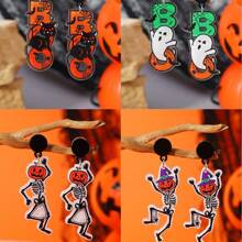 2pcs Cartoon Creative Letter Shaped Earrings, Asymmetric Acrylic HOHO Letter Earrings, Suitable For Daily Wear, Street Style, Holiday Parties, Gift For Friends, Christmas, Halloween (No Card Included)