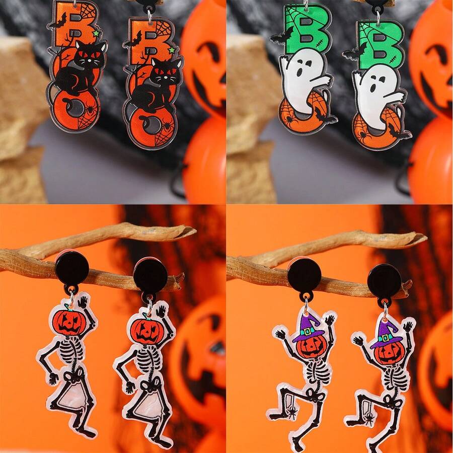 2pcs Cartoon Creative Letter Shaped Earrings, Asymmetric Acrylic HOHO Letter Earrings, Suitable For Daily Wear, Street Style, Holiday Parties, Gift For Friends, Christmas, Halloween (No Card Included)