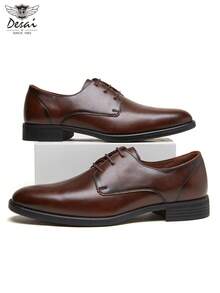 DESAI Dassai Glossy Leather Lace-Up Derby Shoes, Black & Brown Two-Tone Formal Leather Shoes, Soft Sole, Comfortable, Suitable For Commuting, Workplace, Interview, Business Meetings, Multi-Scenario - Brown - View 2