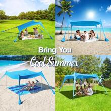 Cort pliabil portabil automat, cort de plajă cu protecție UV UPF 50+, adăpost solar, baldachin portabil cu 4 saci de nisip, stâlpi și frânghii anti-vânt pentru camping, curte, picnicuri, plajă și întâlniri în aer liber, adăpost solar pentru cort de plajă, adăpost pentru curte, elemente esențiale pentru picnic, suport robust pentru stâlpi, cort de plajă pliabil automat, protecție UV, cort de camping