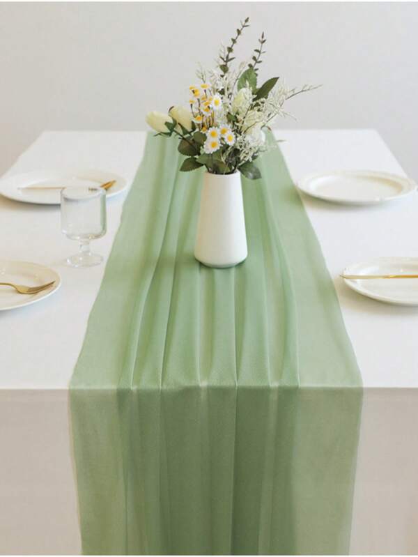 1 pezzo Runner da tavolo in chiffon, adatto per matrimoni, addii al nubilato, battesimi, compleanni, feste da principessa, tavoli dei dolci, tavoli da sposa, ricevimenti di nozze, feste domestiche, decorazioni fai-da-te, sfondi fotografici, decorazioni da tavolo, verde salvia, bianco puro