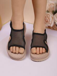 1 双时尚镂空网眼凉鞋，百搭女童凉鞋 - 黑色 - 查看 3