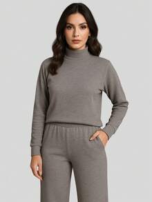Women's Winter Sets: 2-Piece Set | Warm Fleece Trousers + Cacharrel Turtleneck Long Sleeve Top - 紅色和粉紅色 - 查看 6