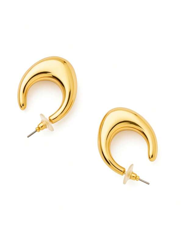 Brinco Oval Dourado Concha Luxo Liso Estio Elegante Par Nfe