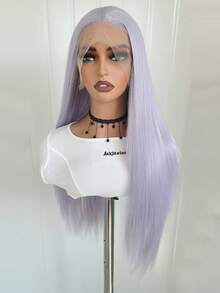 websterwigs Tóc giả tổng hợp thẳng tự nhiên màu tím khoai môn và xám bạc Halloween 13x4, sợi chịu nhiệt chất lượng cao, bộ tóc giả đầy đủ cho nữ - Nhiều màu - Xem 8