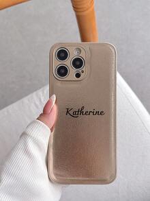 1件個性化奢華荔枝紋人造皮革手機殼，字母姓名客製化，適用於 Apple 17 16 15 14 13 12 11 Pro Max 16 Plus，全鏡頭保護防摔手機殼，金銀色韓系極簡復古情侶手機殼，聖誕禮物，送給女性的禮物，個性化禮物 - 銀色 - View 8