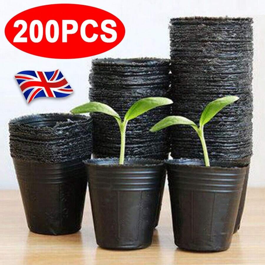 100PCS Plastic Plant Flower Pots Nursery Seedlings Pot Garden Container UK - 黑色 - 查看 1