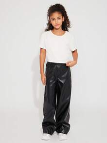 Radiana Calças Elásticas De Perna Reta Soltas Para Meninas Adolescentes, Moda Outono Inverno, Casual, Descolada, De Rua - Preto - Ver 3