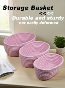 1 Set/3 Stücke rosa Baumwollseil gewebter Aufbewahrungskorb, einfache Heimdekoration, offener Aufbewahrungskorb, geeignet für Familienschlafzimmer, Wohnzimmer, Kosmetik, Snacks, Spielzeug, Mischelartikel, Ordnungsaufbewahrung, kann als Urlaubsgeschenk verwendet werden, geeignet als Kinderweihnachtsgeschenk für die Dekoration