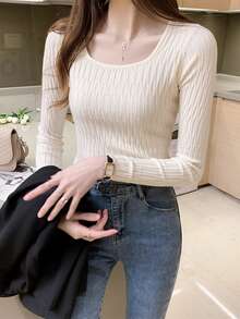 女式针织修身套头衫，长袖打底衫，秋冬季