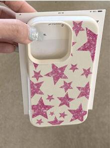 1pc Silver Star Pattern Litchi Texture Anti-Fall Anti-Slip Soft Phone Case Protective Cover Compatible With Apple And Phones Waterproof Shockproof Scratch Resistant