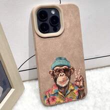 phone16Pro 16Plus 16Pro 16 15 14 13 12 11 XS XR/X XSX XS Teléfono con patrón de diseño de mono, moda anticaídas y a prueba de golpes TM040074 - Marrón - Ver 6