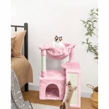Cat Tree For Indoor Cats Large Adults Modern Activity Tower With Scratching Posts Board Condo With Plush Perch Climbing Stand With Cradle Hanging Ball For Play Pink - 粉色 - 查看 4
