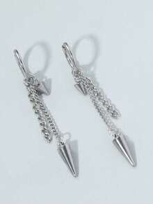 1 Pair Stainless Steel Men's Earrings, Conical Dangle Earrings - Silver - View 5
