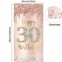 1件生日橫幅裝飾，適合16、18、21、30、40、50、60和80歲女性，粉色玫瑰金「Happy Birthday」背景，可作為大型生日海報或標誌裝飾，生日慶祝派對用品 - 彩色 - 查看 2