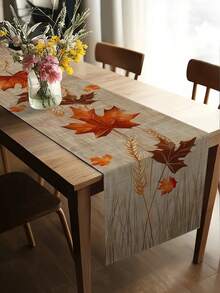 1 pieza Camino de mesa inspirado en el otoño con diseño de hojas de arce y trigo - Poliéster, múltiples tamaños para decoración del hogar y la cocina, Acción de Gracias, Año Nuevo, regalo para todo el año, decoración del hogar de temporada