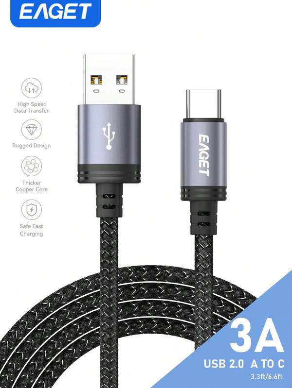 EAGET USB Type C Cable Fast Charging USB A To Type C Charger Cord Braided With Compatible With IPhone 15/15plus/15pro Max/16, Sam Sung Galaxy S23 Ultra/S23/S23+/S22/S22 Ultra/S22+/S21 For Android Phones Compatible With IPhone 16, 16 Pro Max, 15, 15 Plus, 15 Pro, 15 Pro Max, Compatible With Redmi, Compatible With OnePlus