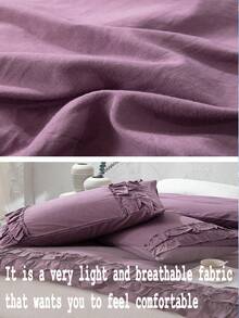纯紫色乡村风床上用品套装，紫色花卉荷叶边被套套装，提供单人床、双人床、大号双人床、特大号双人床尺寸，波西米亚复古时尚床上用品套装，三件套，超柔软透气轻盈的超细纤维被套，1 个拉链被套，2 个枕套，不含被芯，男女皆宜，非常适合学生使用