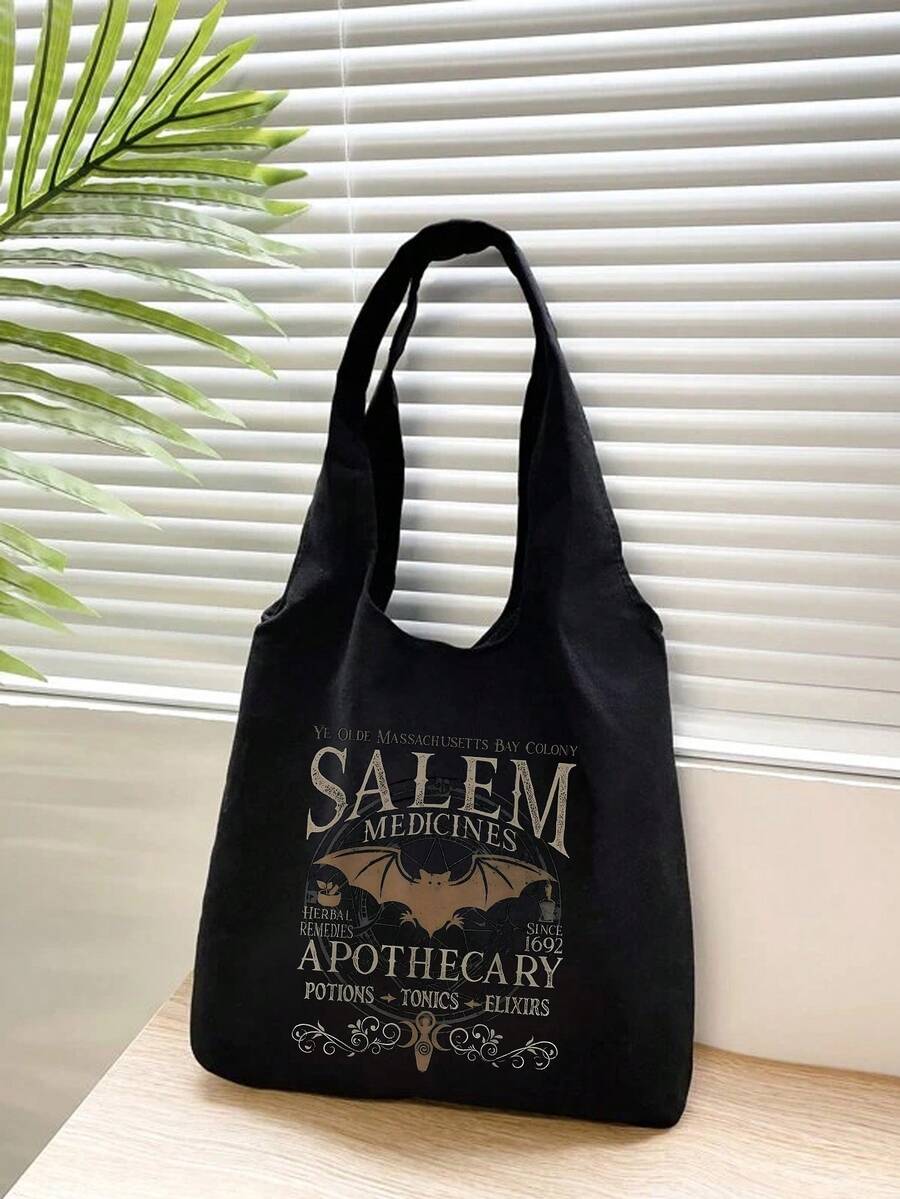 2026 Bolso de mano de mujer con estampado de letra, libro, gato y calabaza, bolso de hombro estilo Y2K, bolsa de compras portátil, regalo de Halloween, regalo de la semana de lectura, organizador de viaje minimalista, bolsa de compras multifuncional, adecuada para uso diario, viajes, picnic, camping, al aire libre, aventura o compras, bolsa con temática de Halloween, perfecta para combinar con disfraz de Halloween, opción ideal para asistir a fiestas - Multicolor - Ver 1