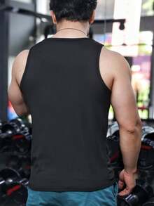 Obcisła męska koszulka sportowa z nitkami, wysoka elastyczna, amerykańska, jednokolorowa, bez rękawów, kamizelka sportowa bez spodni - Czarne - Zobacz 4